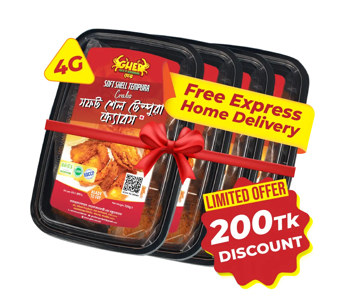 Soft Shell Tempura Crabs 4G Offer Gher Soft Shell Tempura Crabs . 200 taka discount on 4G pack_ Ready to Fry.