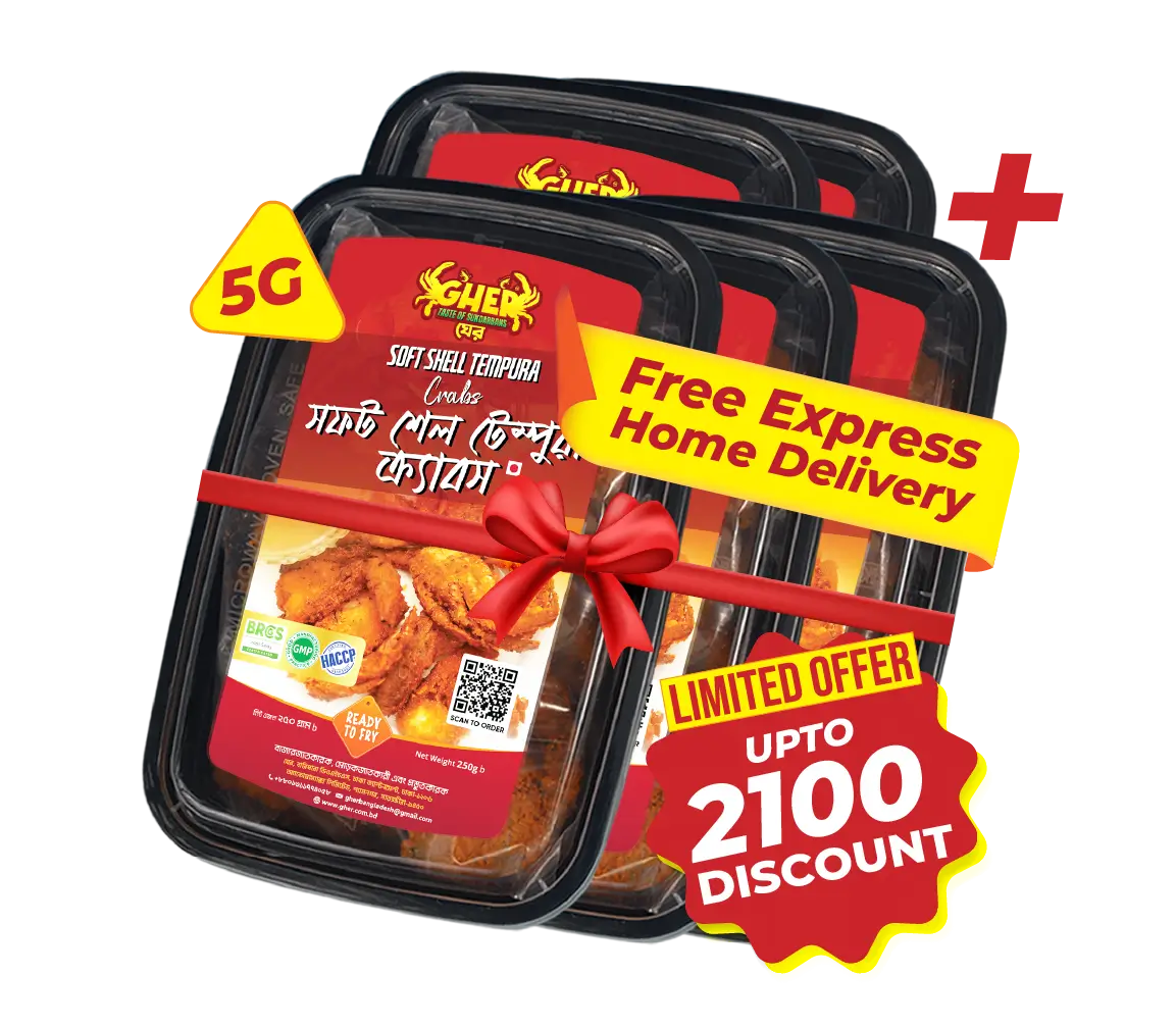 Soft Shell Tempura Crabs 5G Offer Gher Soft Shell Tempura Crabs . UPTO 2100 taka discount on 5G pack_ Ready to Fry.