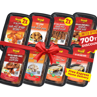 Soft-Shell Tempura Crabs*2 + Soft Crab Balls + Soft-Shell Masala Crabs*2 +Masala Crab Balls + Masala Hard Crabs + Soft-Shell Crab Meat + Soft-Shell Whole (Clean) + Soft-Shell Whole Round (Unclean) =10box combo pack