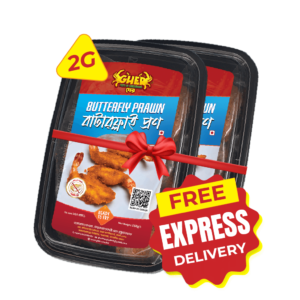 Gher Butterfly Prawn 250g 2 box combo offer with free express home delivery in Bangladesh. Made with premium Black Tiger shrimp.