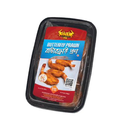 Gher Butterfly Prawn 250g made with premium Black Tiger shrimp, 4 box combo offer with ৳200 discount and free express home delivery in Bangladesh.