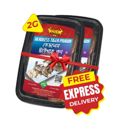 Gher Headless Tiger Prawn 2 box combo offer with free express home delivery in Bangladesh.