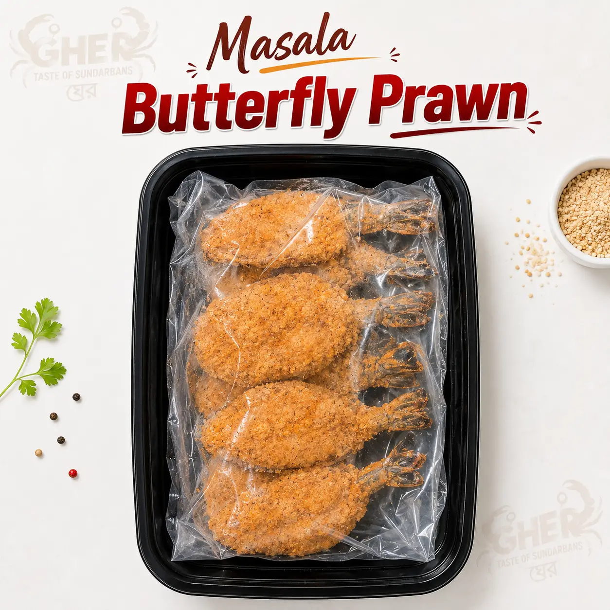 Gher Masala Butterfly Prawn – Ready to Fry Black Tiger Shrimp Gher Masala Butterfly Prawn ready to fry Black Tiger Shrimp